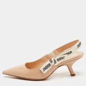 Pre Owned Dior Beige Patent Jadior Slingback Pumps Size 35.5