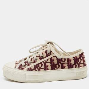 Dior Burgundy/Off White Oblique Canvas Walk'n'Dior Sneakers Size 35.5