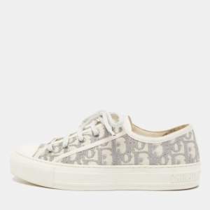 Dior Grey/Off White Oblique Canvas Walk'n'Dior Sneakers Size 38.5