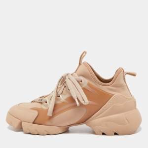 Pre Owned Dior Pink Neoprene and Leather D-Connect Sneakers Size 35.5