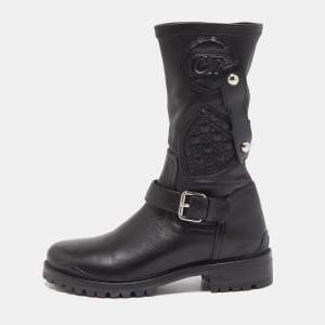 Dior Black Leather Maniac Moto Boots Size 36