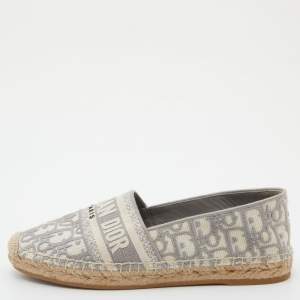 Dior Grey/White Oblique Canvas Granville Espadrille Flats Size 37