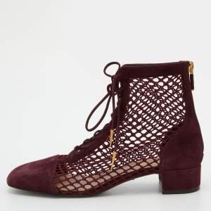 Dior Burgundy Suede and Fishnet Naughtily-D Ankle Boots Size 38