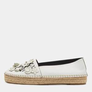 Pre Owned Dior White Laser Cut Leather Flower Applique Flore Flat Espadrilles Size 39