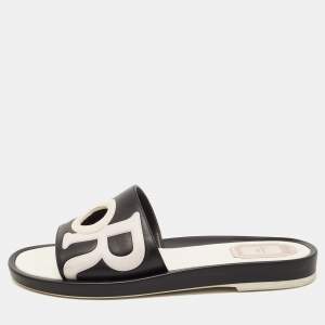 Pre Owned Dior Black Leather Marina Flat Slides Size 39
