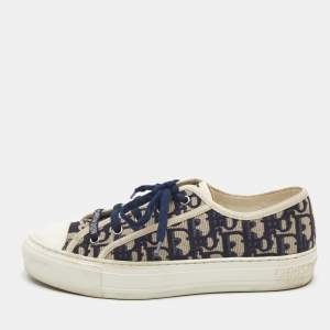 Dior Blue Oblique Canvas Walk'n'Dior Low Top Sneakers Size 38.5