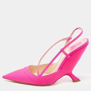 Dior Pink Canvas Wedge Strappy Slingback Sandals Size 39