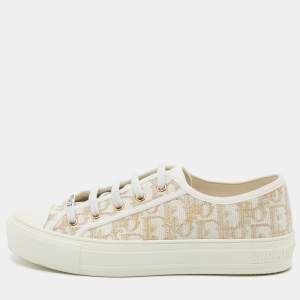 Dior White/Gold Oblique Canvas Walk'n'Dior Sneakers Size 38.5