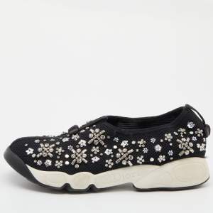 Dior Black Crystal Embellished Mesh Fusion Slip-On Sneakers Size 36