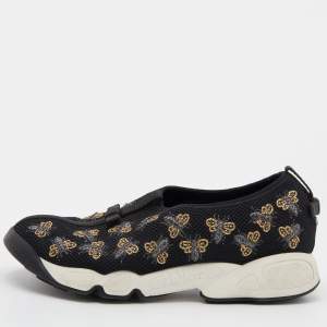 Dior Black Embroidered Mesh Fusion Sneakers Size 37.5