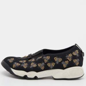 Pre Owned Dior Black Embroidered Mesh Fusion Sneakers Size 37.5