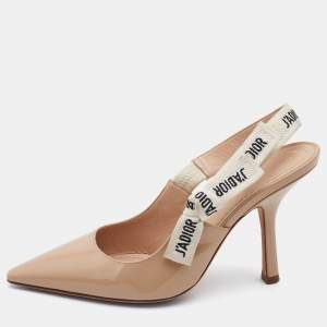 Dior Beige Patent Leather J'adior Slingback Pumps Size 37
