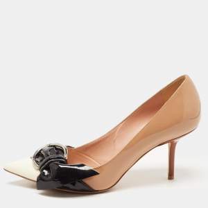 Pre Owned Dior Tricolor Patent Leather Buckle Pointed Toe Pumps Size 39.5