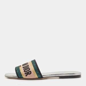 Dior Tricolor Logo Embroidered Canvas Dway Flat Slides Size 35.5