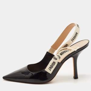 Dior Black Patent Leather J'adior Slingback Pumps Size 40