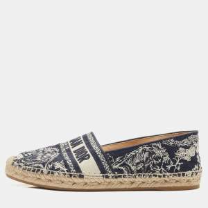 مم�لوكة مسبقًا Dior Navy Blue/White Embroidered Canvas Granville Espadrille Flats Size 40