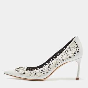 Pre Owned Dior White Laser Cut Leather Floral Applique Pumps Size 39.5