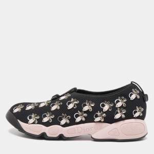 Pre Owned Dior Black/Pink Embellished Mesh Fusion Sneakers Size 38.5
