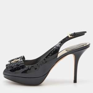 Dior Black Patent Leather Cannage Bow Slingback Sandals Size 38.5
