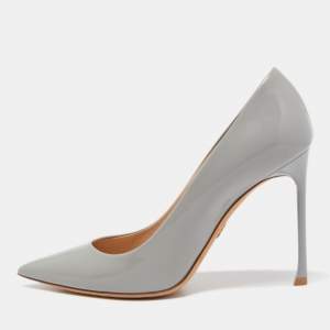 Pre Owned Dior Grey Patent Leather Pointed Toe Pumps Size 37.5