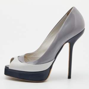 Dior Tri Color Patent Leather Peep Toe Platform Pumps Size 37.5