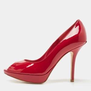Pre Owned Dior Red Patent Leather Miss Dior Peep Toe Pumps Size 36