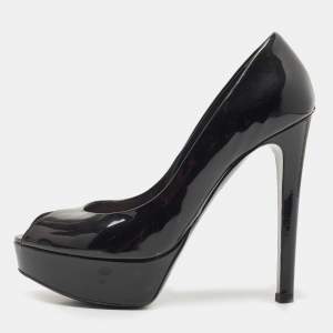 Dior Black Patent Leather Peep Toe Platform Pumps Size 37.5