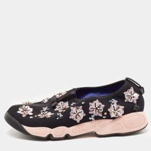 Pre Owned Dior Black Embellished Mesh Fusion Sneakers Size 39