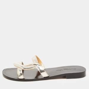 Dior Silver Patent Leather Snake Strap Slide Flats Size 40