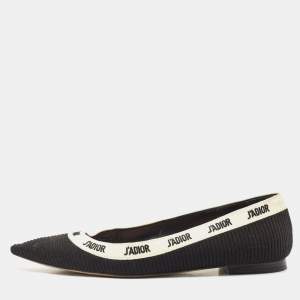 Dior Black/White Canvas J'adior Ballet Flats Size 38 