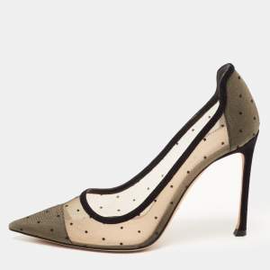 Pre Owned Dior Grey/Black Mesh Polka Dot D-Moi Pointed Toe Pumps Size 39.5