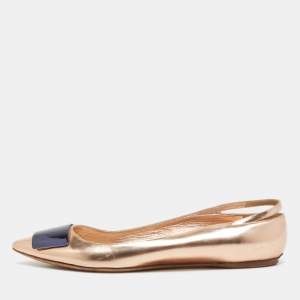 Dior Rose Gold Patent Leather Bow Ballet Flats Size 38