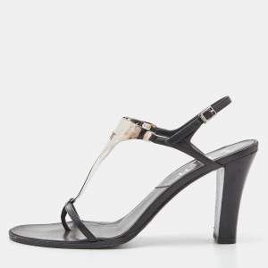 Dior Black Leather Metal Embellished Ankle Strap Sandals Size 39