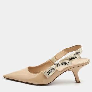 Dior Beige Patent Leather J'adior Slingback Pumps Size 40