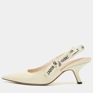 Dior Cream Patent Leather J'adior Slingback Pumps Size 38