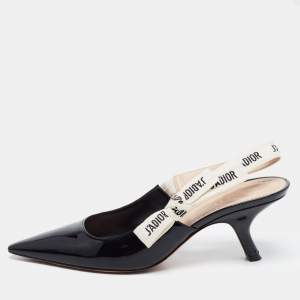 Dior Black Patent Leather J'adior Slingback Pumps Size 40