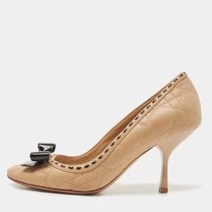 Pre Owned Dior Beige Cannage Leather Bow Detail Pumps Size 37