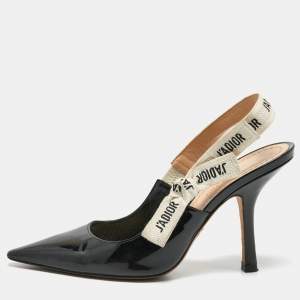 Dior Black Patent Leather J'adior Slingback Pumps Size 38.5