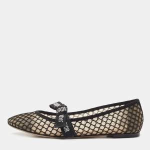 Dior Black Canvas and Mesh Jadior Mary Jane Ballet Flats Size 38