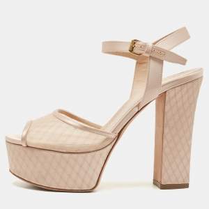 Dior Beige Satin and Mesh Platform Ankle Strap Sandals Size 38