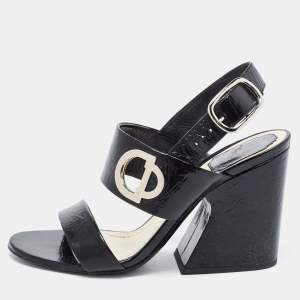 Dior Black Leather Block Heel Ankle Strap Sandals Size 38