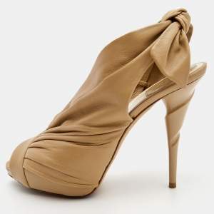 Dior Beige Quilted Leather Peep Toe Ruffle Detail Bow Slingback Sandals Size 37.5