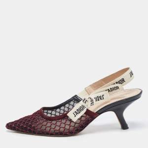 Dior Burgundy Suede and Mesh J'adior Slingback Pumps Size 38.5