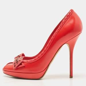 Pre Owned Dior Pink Leather Cannage Bow Peep Toe Platform Pumps Size 38
