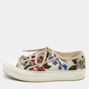 Dior White Embroidered Canvas Walk'n'Dior Sneakers Size 36