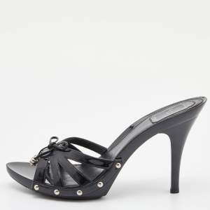 Dior Black Patent Leather Bow Strappy Slide Sandals Size 42