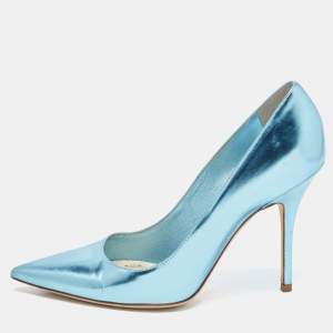 Pre Owned Dior Metallic Blue Leather Cherie Pumps Size 38
