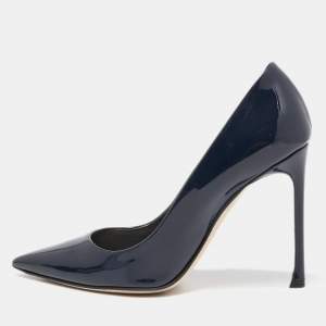 Pre Owned Dior Navy Blue Patent Leather Cherie Pointed Pumps Size 37