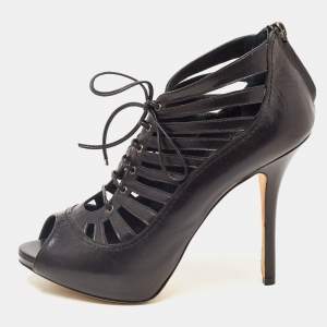 Dior Black Leather Gladiator Ankle Boots Size 38.5