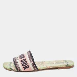 Dior Multicolor Canvas Dway Flat Slides Size 37.5